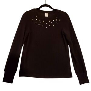 El Scattered Black Pearl Crew Neck‎ Long Sleeve Knit Sweater Top Small NWT.